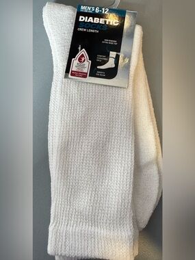 Diabetic Crew length Socks for Men - White (Size 6-12) cushioned sole extra wide